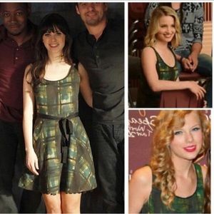 Anthropologie Maeve Green Plaid Party Dress with Crinoline Half-Slip, size 10